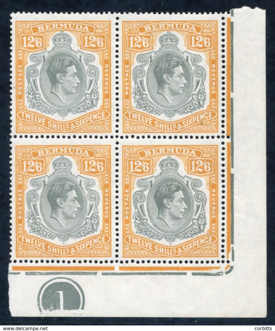 1938-53 P.14 12/6d In An UM Lower Right Corner Plate Block, Lower Stamp With Bends & Some Small Wrinkles O/w Fine & Fres - Other & Unclassified