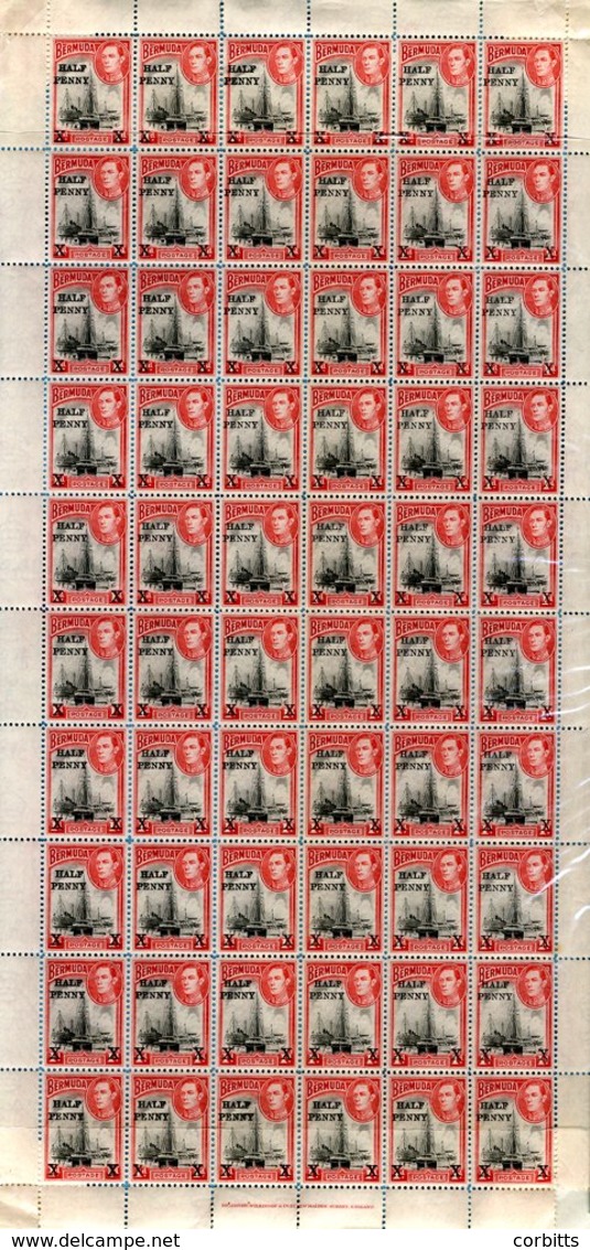 1940 ½d On 1d Black & Red Surcharge, 1940 ½d On 1d Surcharge, Four Complete Sheets Of Sixty Showing A Variation Of Setti - Autres & Non Classés