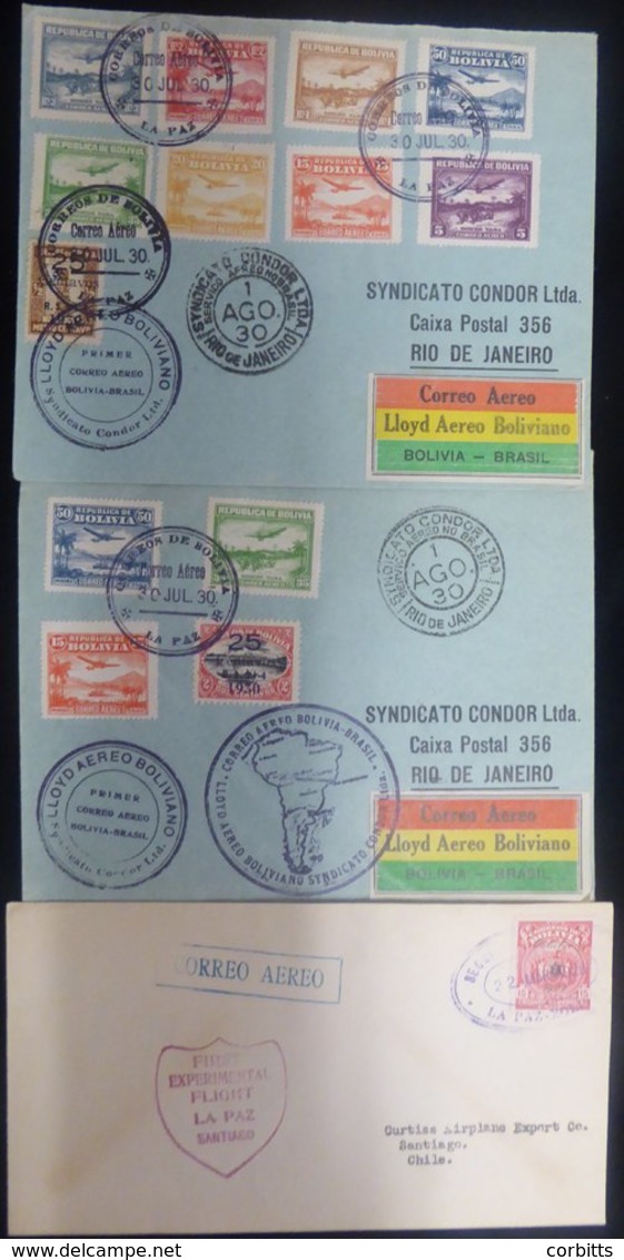 1928-30 First Flight Covers (3) Comprising 1928 Doolittle Flight La Paz - Santiago With Cachet, 1930 LAB Flight La Paz - - Altri & Non Classificati