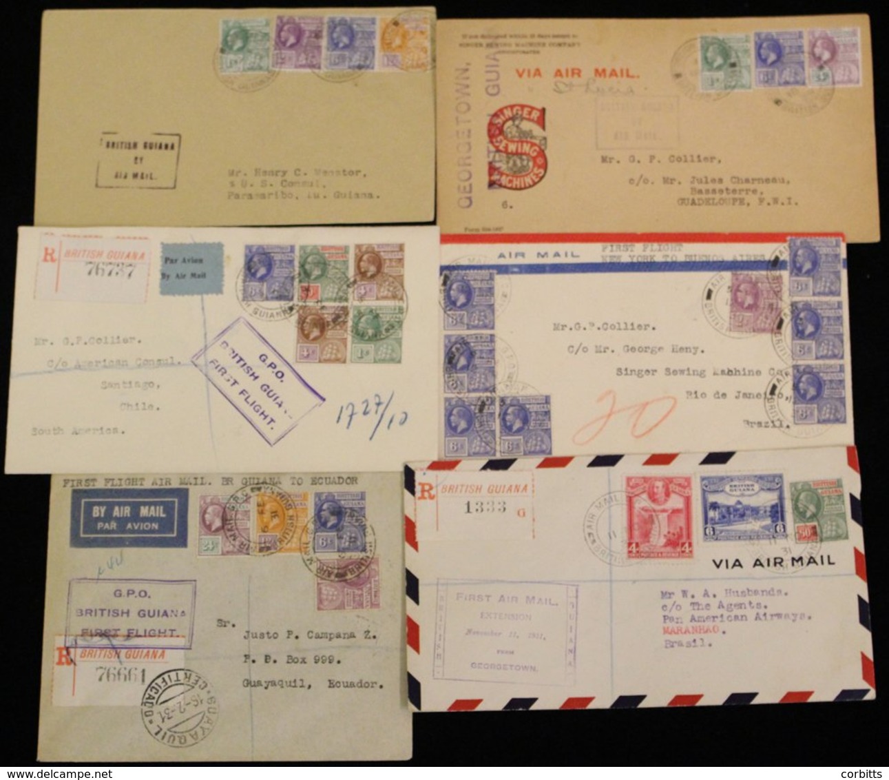 1929-31 First Flight Covers (6) Incl. PAA 1929 Sept 15th Georgetown - Castries & Onto Guadeloupe (97 Items Flown), NYRBA - Altri & Non Classificati