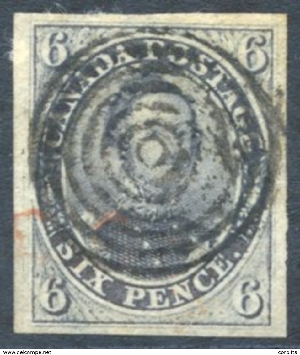 1852-57 Laid Paper 6d Slate Violet, Large Square Margins, Used Seven Ring Target Plus Portion Of Red Postmark, SG.2. Cat - Autres & Non Classés