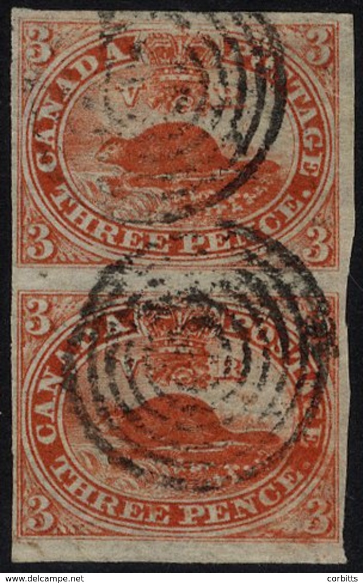 1852-57 3d Red On Thin Wove Paper, Vertical Pair With Complete To Large Margins, Corner Crease & Nick At Left On Lower S - Other & Unclassified