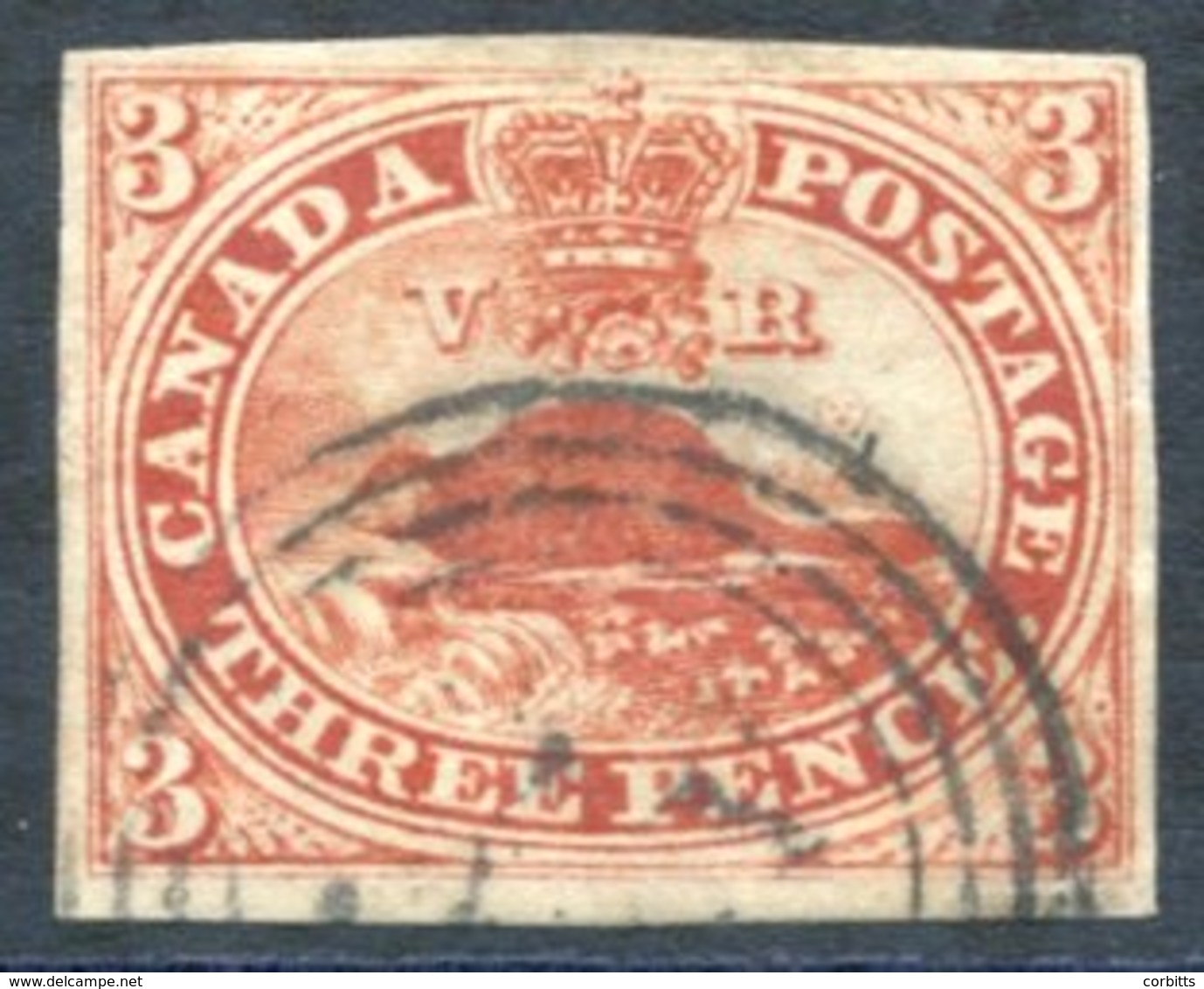 1852-57 3d Deep Red, Good Margins, Used Four Ring Numeral In Black, SG.6. - Other & Unclassified