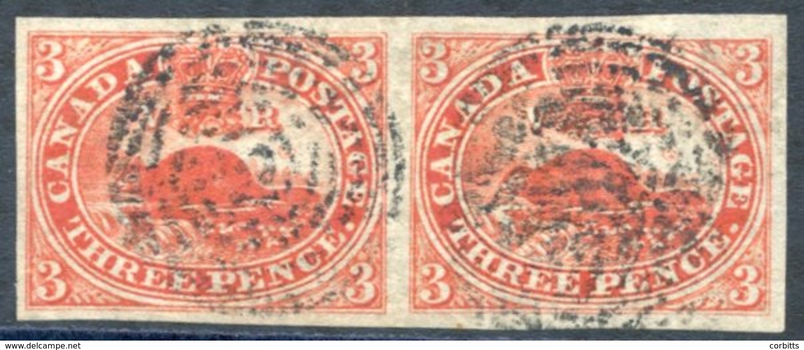 1852-57 3d Red In A Very Deep Shade, A Horizontal Pair With Large Margins, Fine Used Target Cancellations, Lovely Fresh  - Altri & Non Classificati