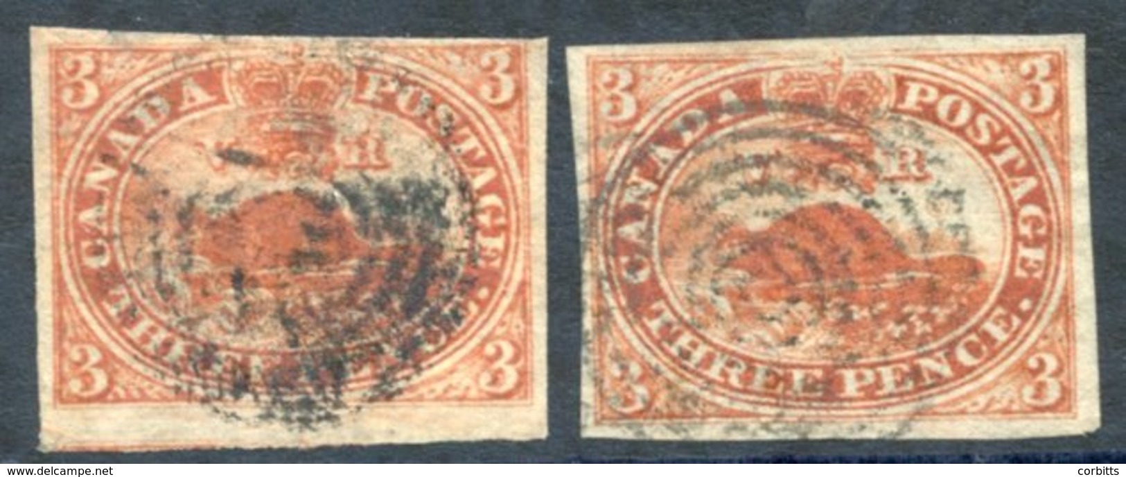 1852-57 Thin Brittle Wove Paper, 3d Brown-red, Two Shades With Target Cancellations One With Tiny Thin, One Fine. SG.8.  - Other & Unclassified