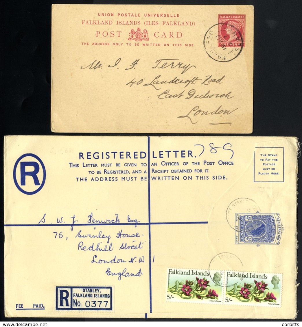 1897 1d Postal Card Used To London & A QEII 4d Size 'H' Registered Envelope 5s Pair. - Altri & Non Classificati