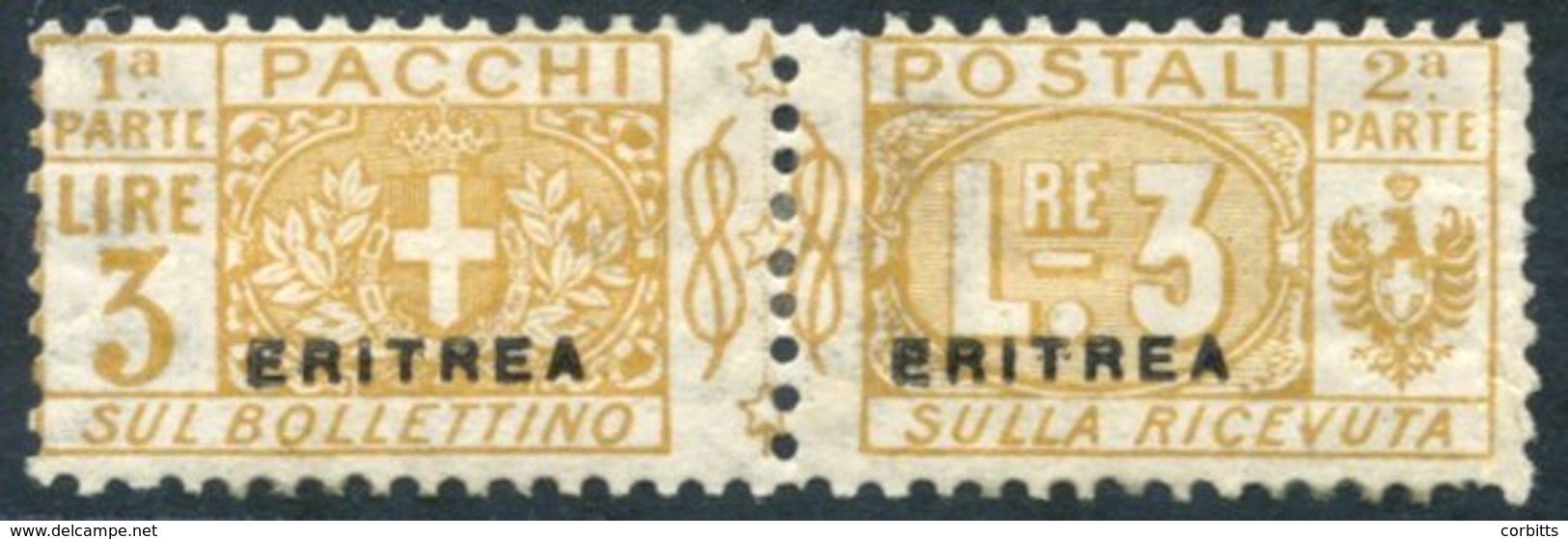 1916 Parcel Post 3l (pair), Fine M (odd Short Perf), SG.P59, Sass 7, RPS Cert. 2008, Cat. £850. - Altri & Non Classificati