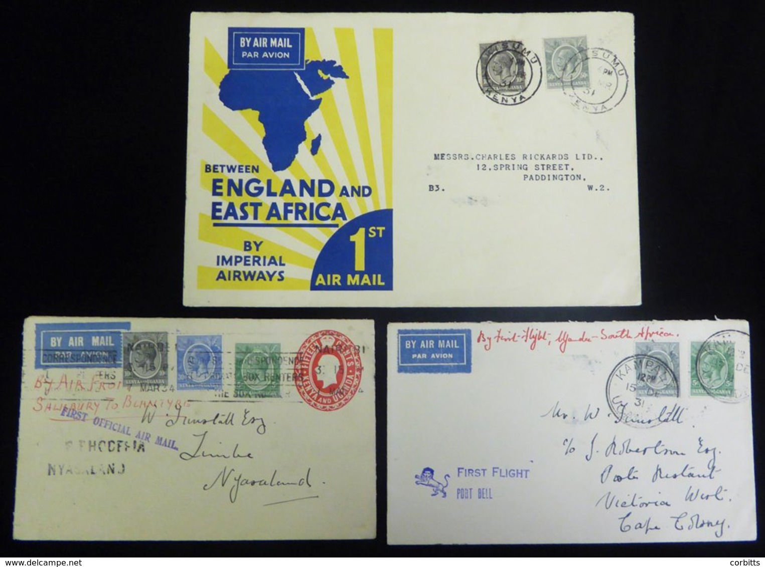 1931-34 First Flight Covers (3) 1931 Imperial Airways Kisumu - London Official Rising Sun Cover With Official Letter Sen - Other & Unclassified