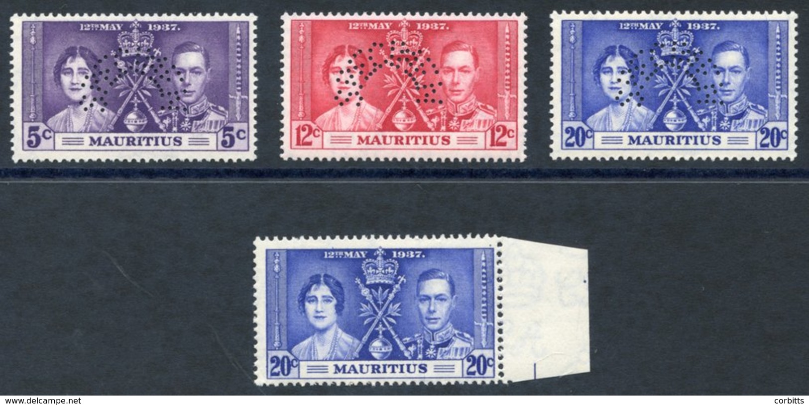 1937 Coronation 20c, UM Marginal 'line By Sceptre' Flaw, SG.251b, Also Coronation Set Perf SPECIMEN, UM, SG.249s/251s. ( - Altri & Non Classificati