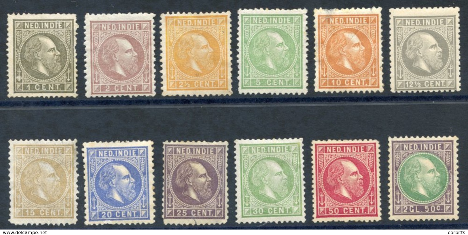 NETHERLANDS INDIES 1870-88 Defins 1c To 2g.50 (12 Vals) M, Faults Incl. 10c Thinned, Odd Perf Or Gum Faults. (12) ST.Cat - Altri & Non Classificati