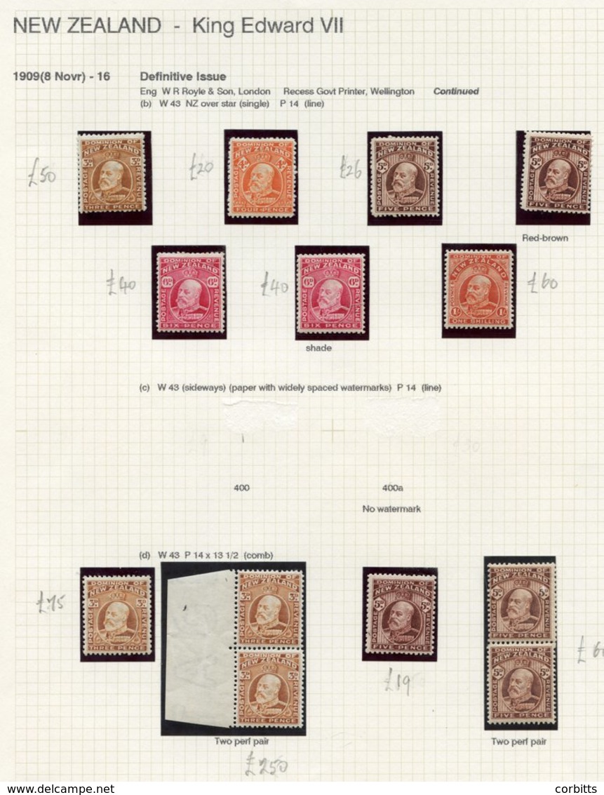 1909 KEVII M Range Defins From 1909 Nov Set With Extra Shades, Line Perf Set + Shades P.14 X 13½ (comb) 3d, 3d Vertical  - Other & Unclassified