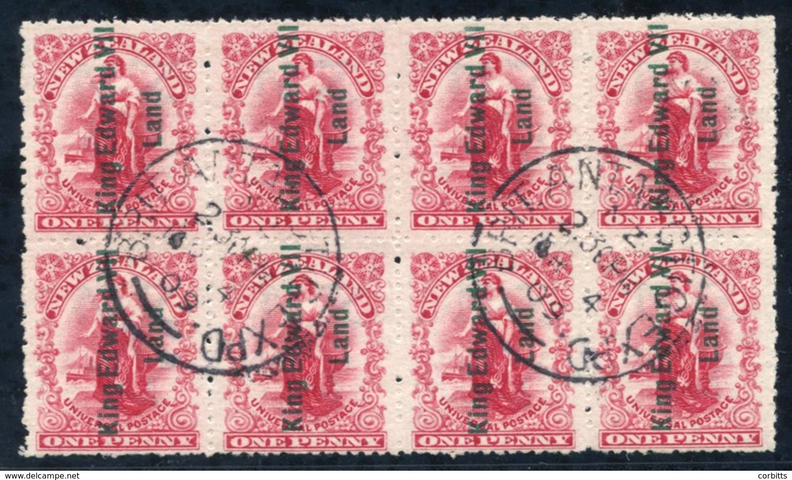 VICTORIA LAND 1908 Shackleton Expedition 1d Rose Carmine Optd 'King Edward VII/Land' VFU Block Of Eight With 'Brit Antar - Altri & Non Classificati