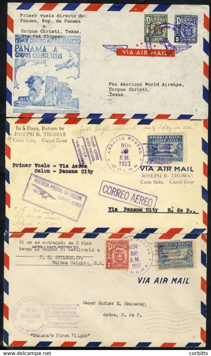 1931 First Flight Covers, National Mail Service By Seaplane 28.11.31 Panama/Puerto Armuelles With Special Receiving Cach - Altri & Non Classificati