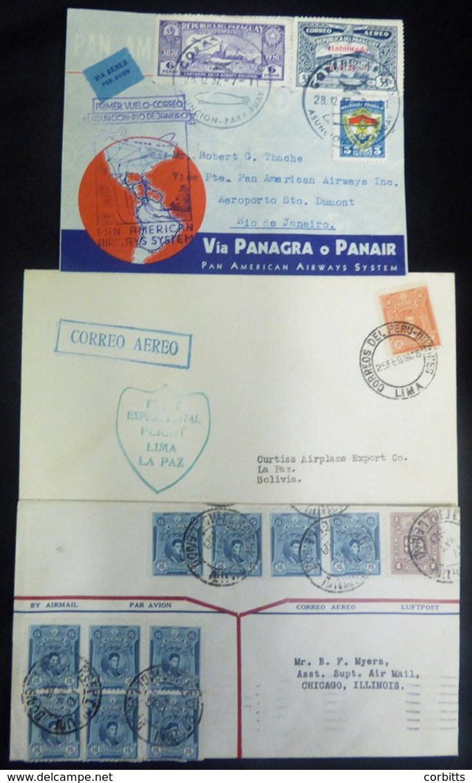 PARAGUAY & PERU 1928-37 First Flight Covers (3 From 1928 Doolittle Survey Flight Lima - La Paz With Cachet, 1929 PANAGRA - Altri & Non Classificati