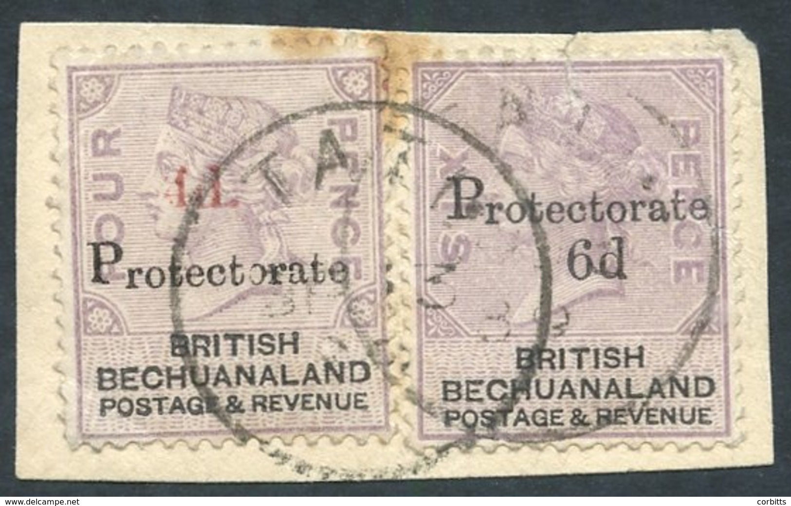 1888 Bechuanaland 4d On 4d Lilac & Black (SG.44) & 6d On 6d Lilac & Black (SG.45) Together On Small Piece, Tied By Tati  - Altri & Non Classificati