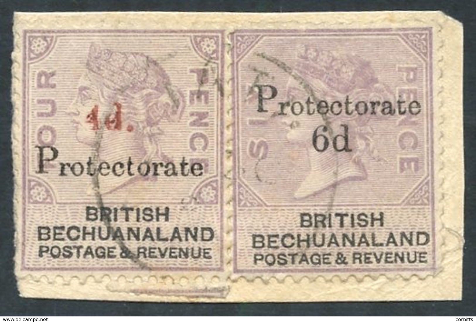 1888 Bechuanaland 4d On 4d Lilac & Black (SG.44) & 6d On 6d Lilac & Black (SG.45) Together On A Small Piece, Cancelled B - Altri & Non Classificati