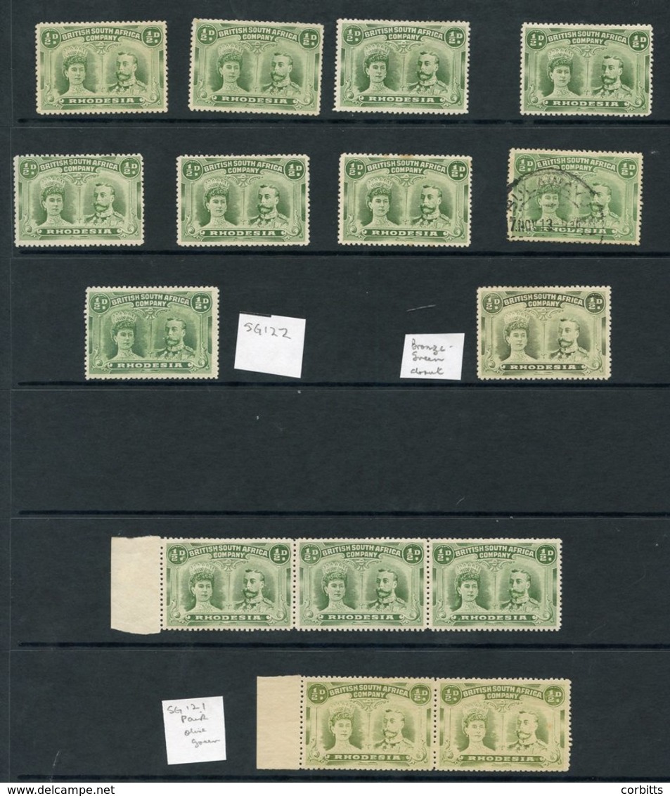 1910-13 ½d Double Heads M Range Of 14 Stamps Incl. SG.122 & One Stated To Be Bronze-green, Also Left Marginal Strip Of T - Altri & Non Classificati