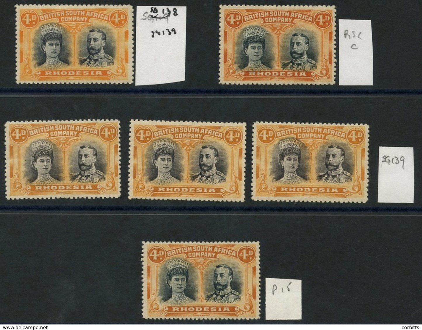 1910-13 4d Double Heads, M Shades (6) Incl. SG.138, 139 (3), RSC 'C' & Perf 15 (RSC 'C'), Mainly Fine. (6) - Altri & Non Classificati