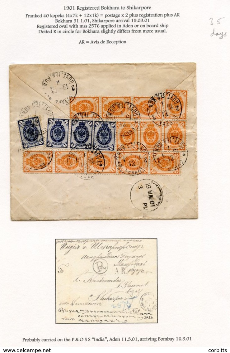 1901 Registered/AR Cover At Double Rate From Bukhara To Shikarpore Franked By Arms Issue 1k Orange (12) & 7k Blue (4), A - Altri & Non Classificati