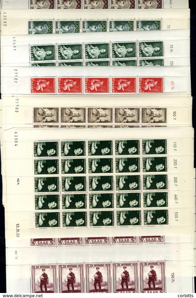 1954-56 Complete UM Sheets Of Twenty Or Twenty Five Of The Following 1954 Relief Fund, SG.351/3, 1955 Stamp Day 15pf Pos - Other & Unclassified