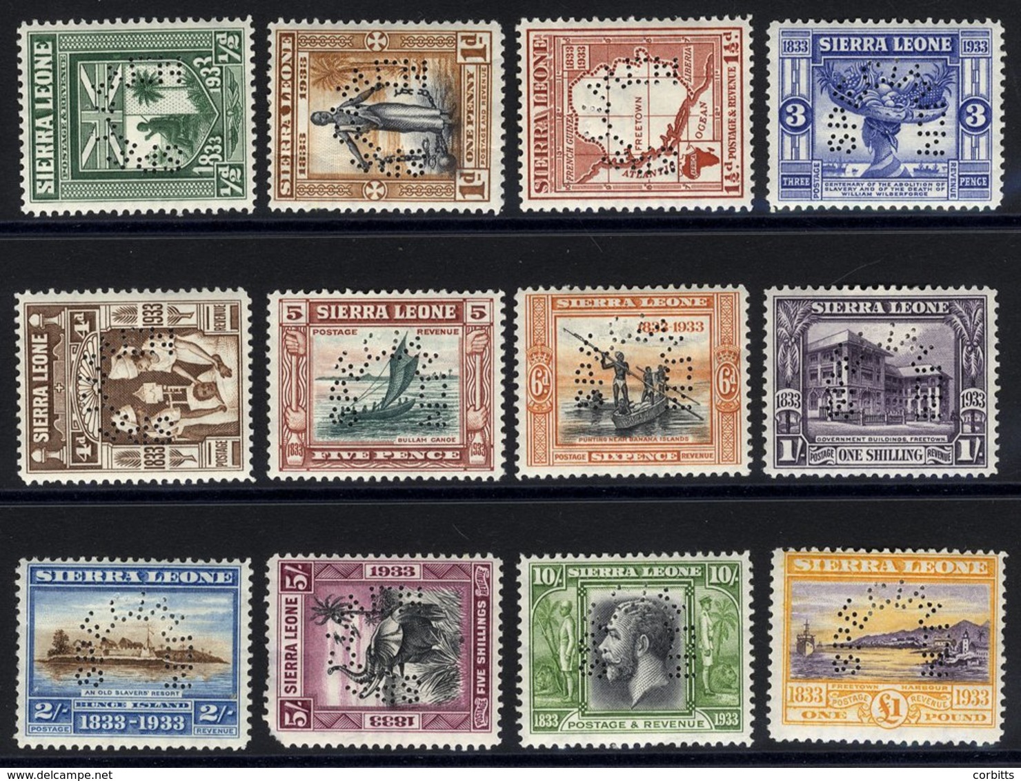 1933 Wilberforce Set Perf SPECIMEN Complete, The 5d Creased, 5s Faults Incl. Missing Corner O/w Fine & Scarce Set. SG.16 - Altri & Non Classificati