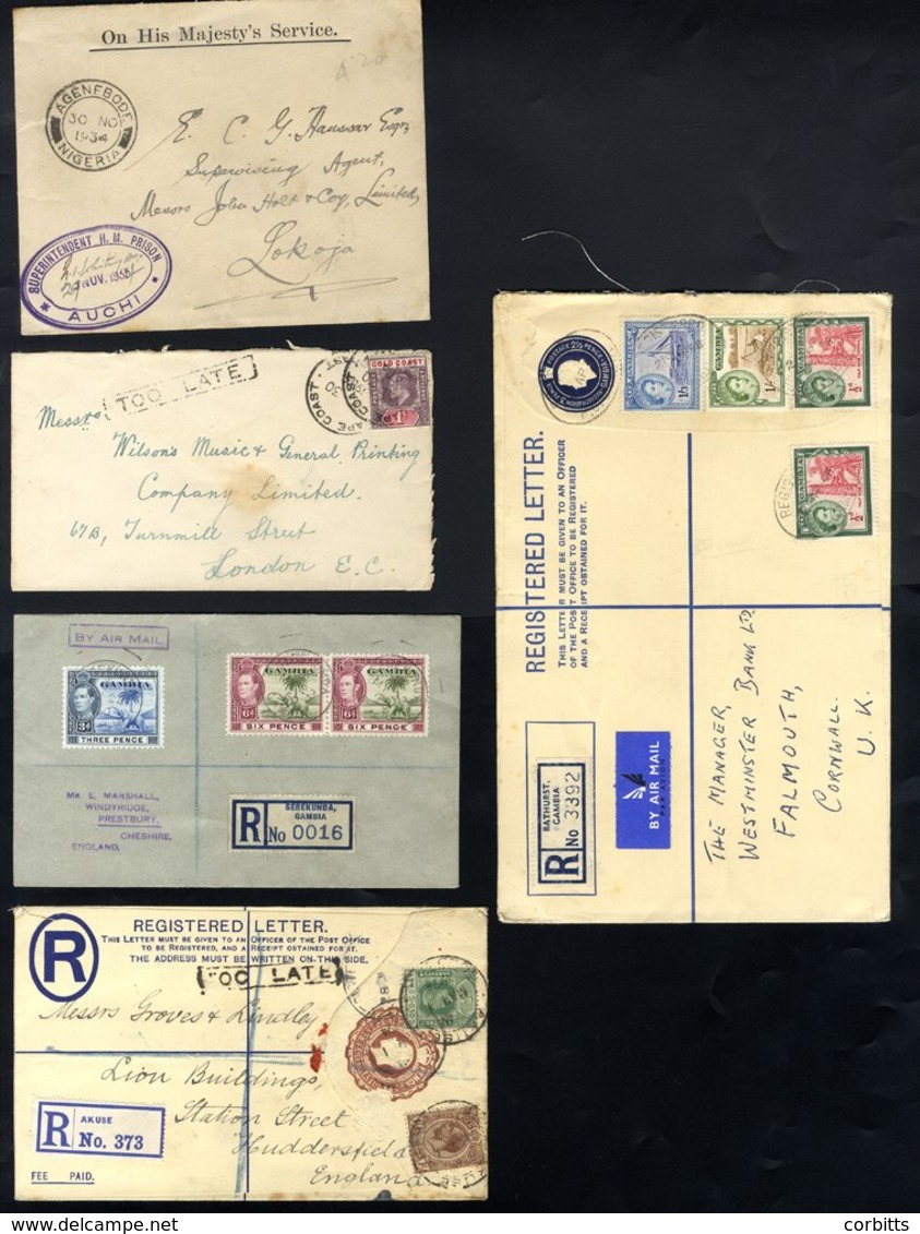 WEST AFRICA 1906-58 Covers (5) Incl. 1906 Gold Coast Cover To London & 1924 Registered 3d Envelope, Both With Boxed TOO  - Altri & Non Classificati