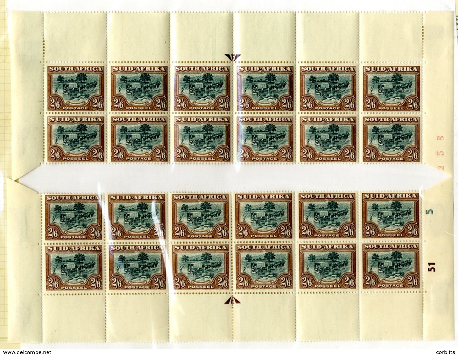1947-54 Pictorial Defins 2/6d Green & Brown, Top Two Rows & Bottom Two Rows Of Sheet With Full Margins (total Of Twelve  - Altri & Non Classificati