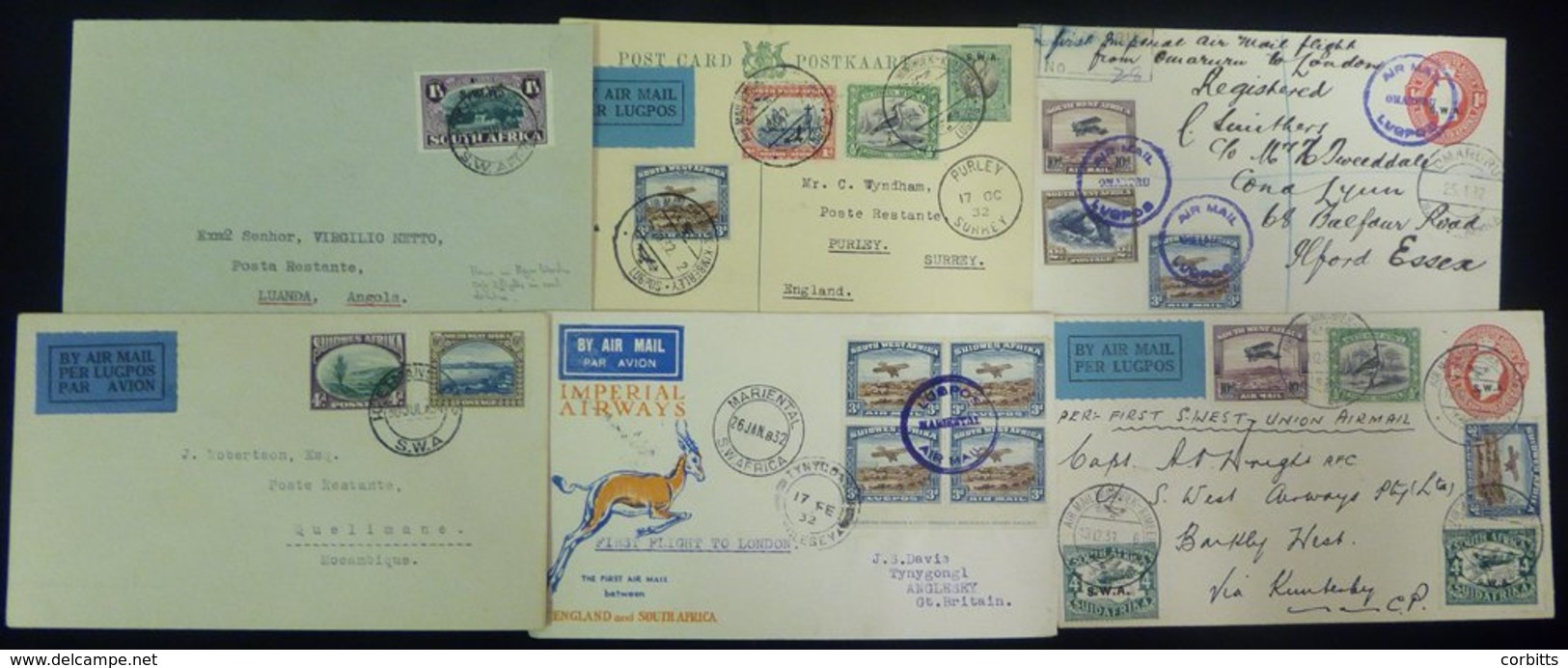 1931-39 First Flight Covers (6) From 1931 SWAA Windhoek - Kimberley 1d Stationery Envelope Addressed To Capt Wright SWAA - Altri & Non Classificati