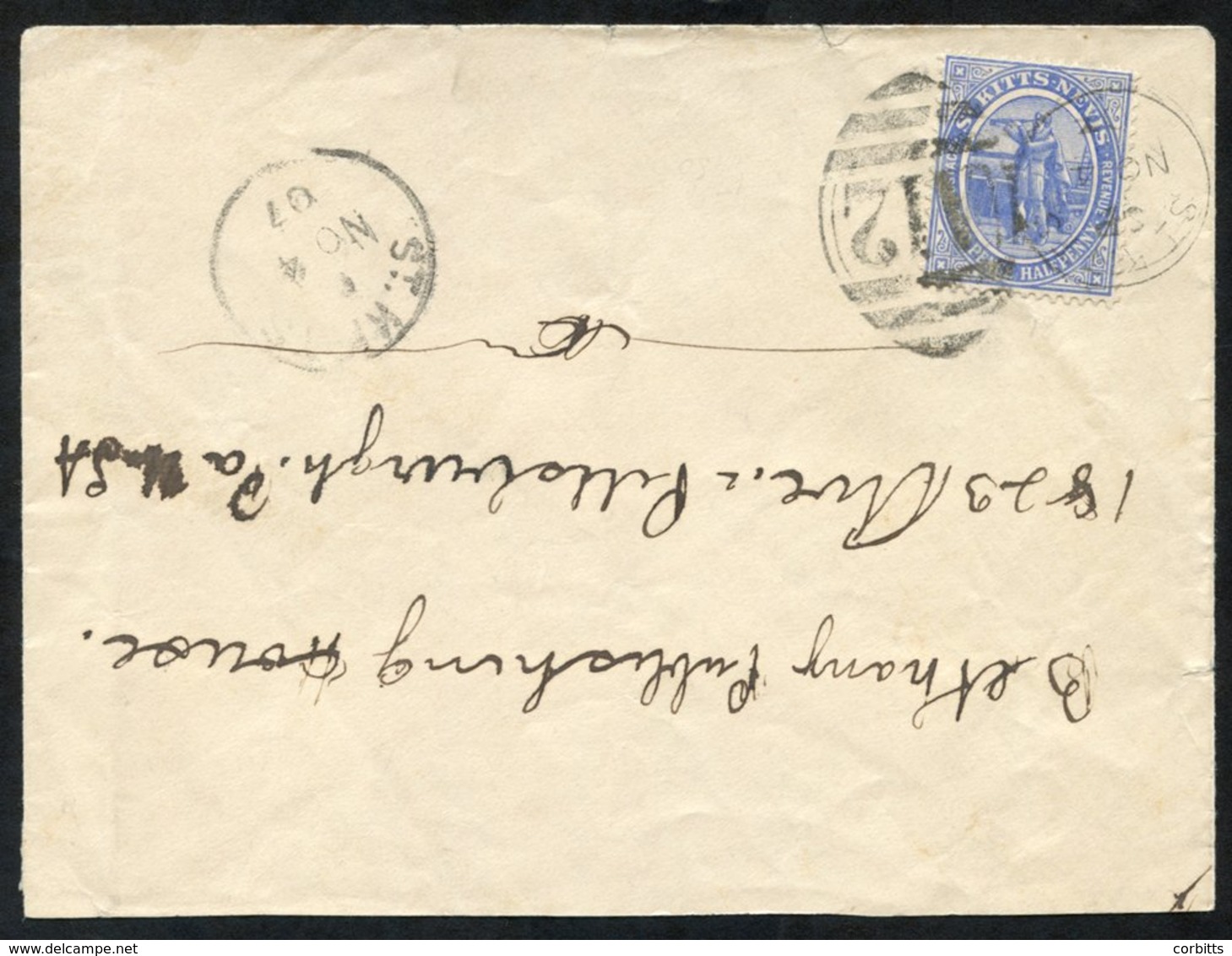 1907 (4 Nov) Commercial Envelope To USA, Bearing 1907 2½d Tied By 'ST. KITTS/SP' Duplex (Proud Type KD1) & Showing St. K - Altri & Non Classificati