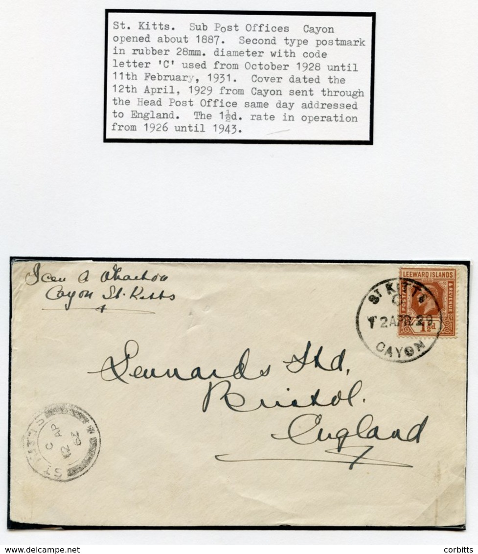 1929 (12 Apr) Envelope To England, Bearing Leeward Islands 1½d Clearly Tied By 'ST. KITTS/CAYON' Rubber D/stamp (Proud T - Altri & Non Classificati