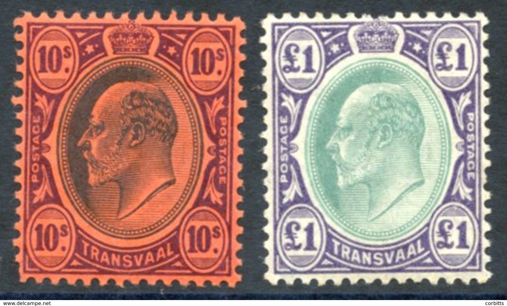 1902 CCA 10s Black & Purple/red UM, SG.255, 1908 MCCA £1 Green & Violet, Fine M (short Perf Right Side), SG.272. (2) Cat - Other & Unclassified