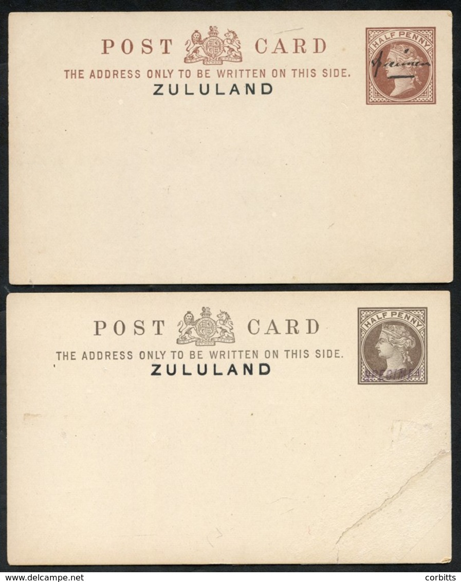 1893 GB ½d Postcard Overprinted ZULULAND, Two Examples - One With A 'SPECIMEN' H/stamp (corner Broken Away & Re-joined), - Altri & Non Classificati
