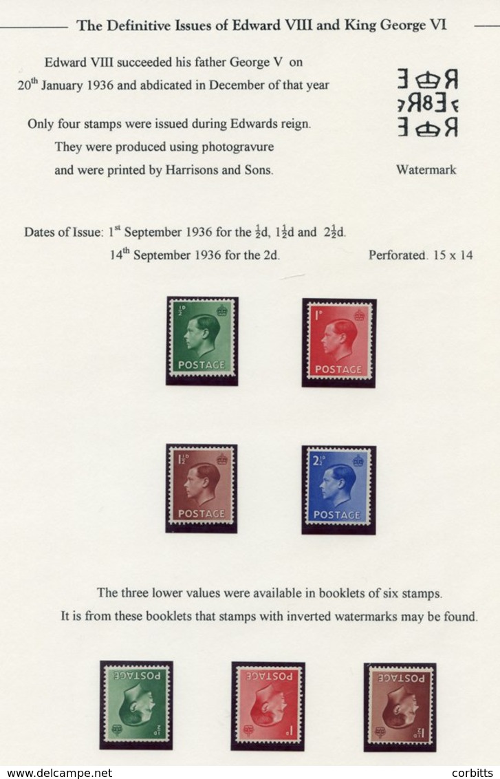 KEVIII & KGVI M Collection Written Up On Leaves Incl. KEVIII Inverted Set, 1937 Set, 6d Coil Join Pair, 2d Inverted, 194 - Altri & Non Classificati