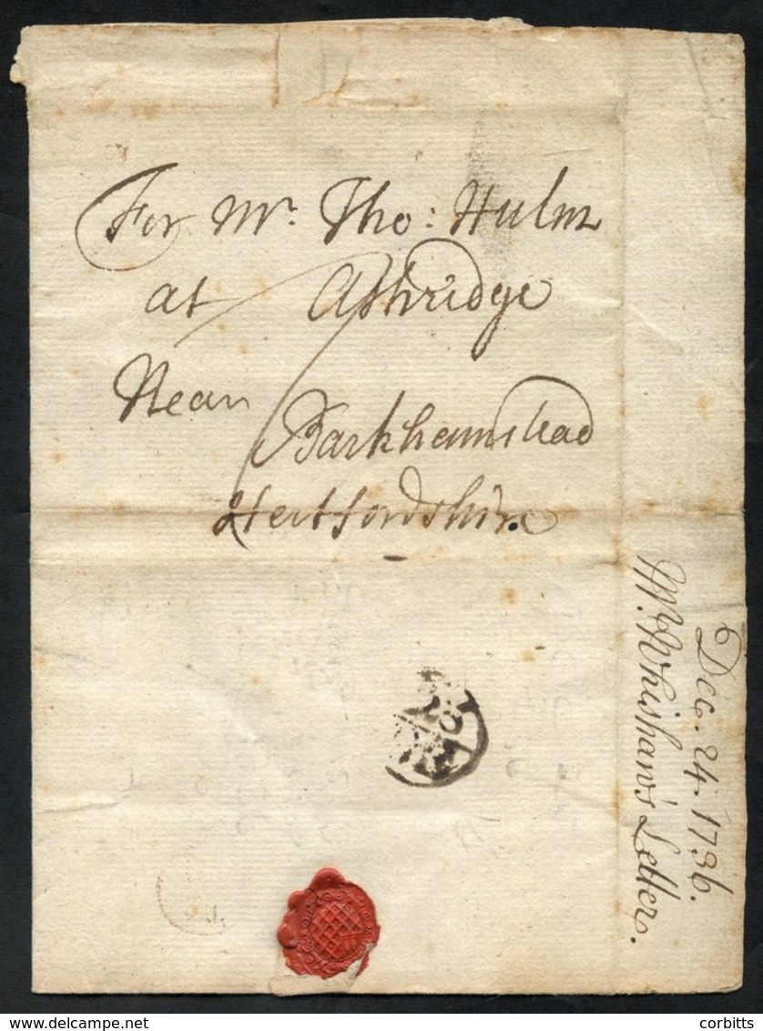 1736 Dec 24th Folded Entire Letter Sent To Ashridge Nr. Berkhamsted Written On Christmas Eve & Bears '25/DEC' Christmas  - Other & Unclassified