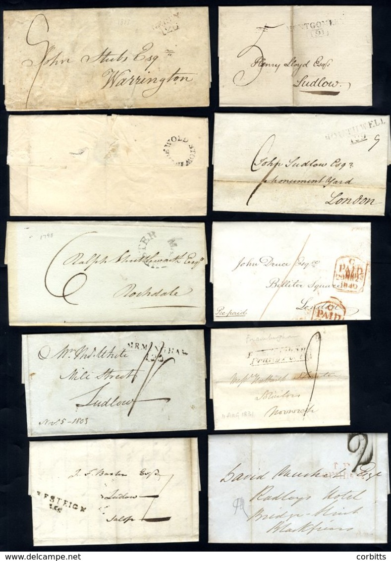 1796-1858 Pre-stamp Or Stampless Covers Incl. Tombstones, Hand Struck 1 & 2, Mileage Marks Incl. 1806 Manchester, 1827 W - Other & Unclassified