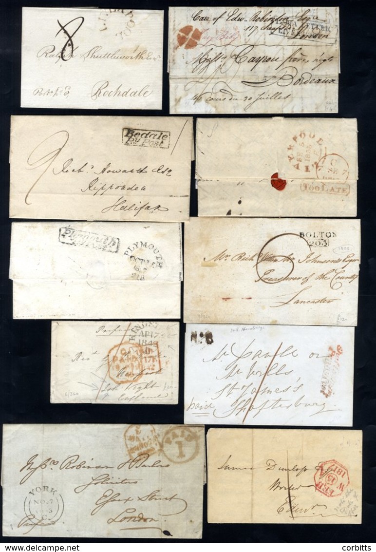 1800-40's Range Of Pre-stamp Or Stampless Covers Incl. 1824 Bedale /P.P. 1836 Colchester/P.P, 1837 INDIA LETTER/LIVERPOO - Altri & Non Classificati