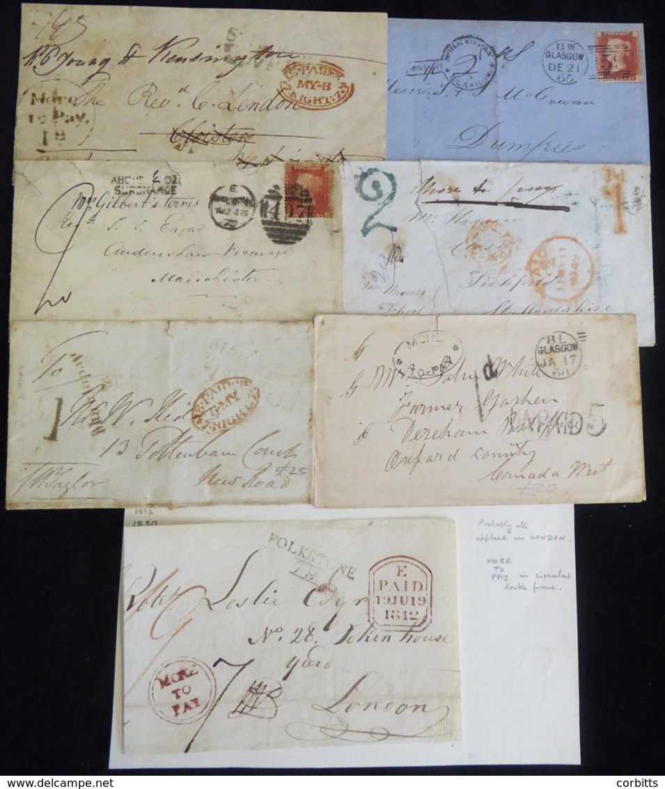 UNDERPAID MAIL 1812-70 Covers With Various 'more To Pay' Marks Incl. Good Example Of The Glasgow 'frying Pan' Type, 1835 - Other & Unclassified