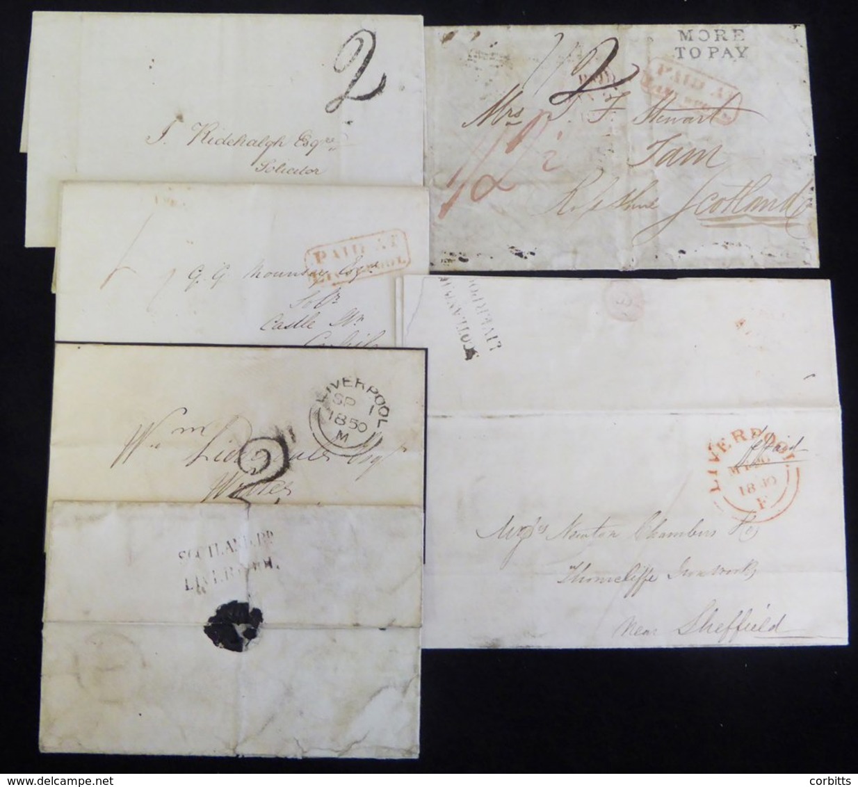 LIVERPOOL Pre-stamp Group Incl. Boxed PAID AT/LIVERPOOL (2) - One With 'more To Pay,' 'PL' Late Mark, Hand Struck '2' (t - Other & Unclassified