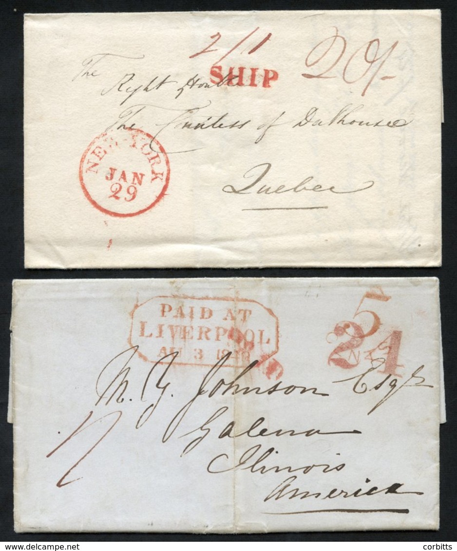 LIVERPOOL Transatlantic Mail - 1822 To Quebec Via New York With M/s Hamilton Forwarding Endorsement, Rated '20/-' 1849 B - Autres & Non Classés