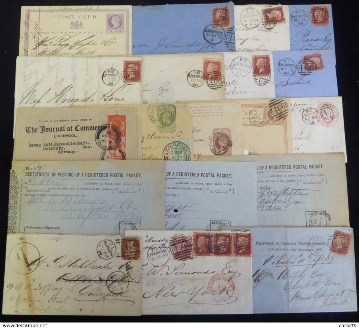 LIVERPOOL QV Covers Incl. 1859 1d Circular (faults) To Prince Edward Island, 1869 To USA With 1d Red Strip (3) & 3d Stam - Altri & Non Classificati