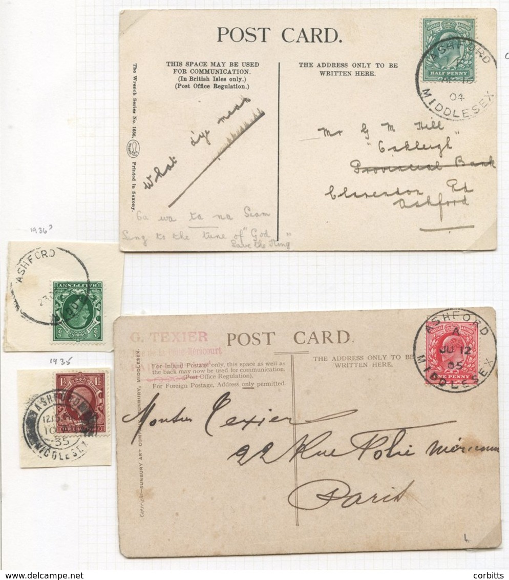 MIDDLESEX (Ashford) 1881-1963 Covers & Cards (21), Parcel Post Labels (3) & Pieces (14) Incl. Skeletons, Ashford Common, - Autres & Non Classés