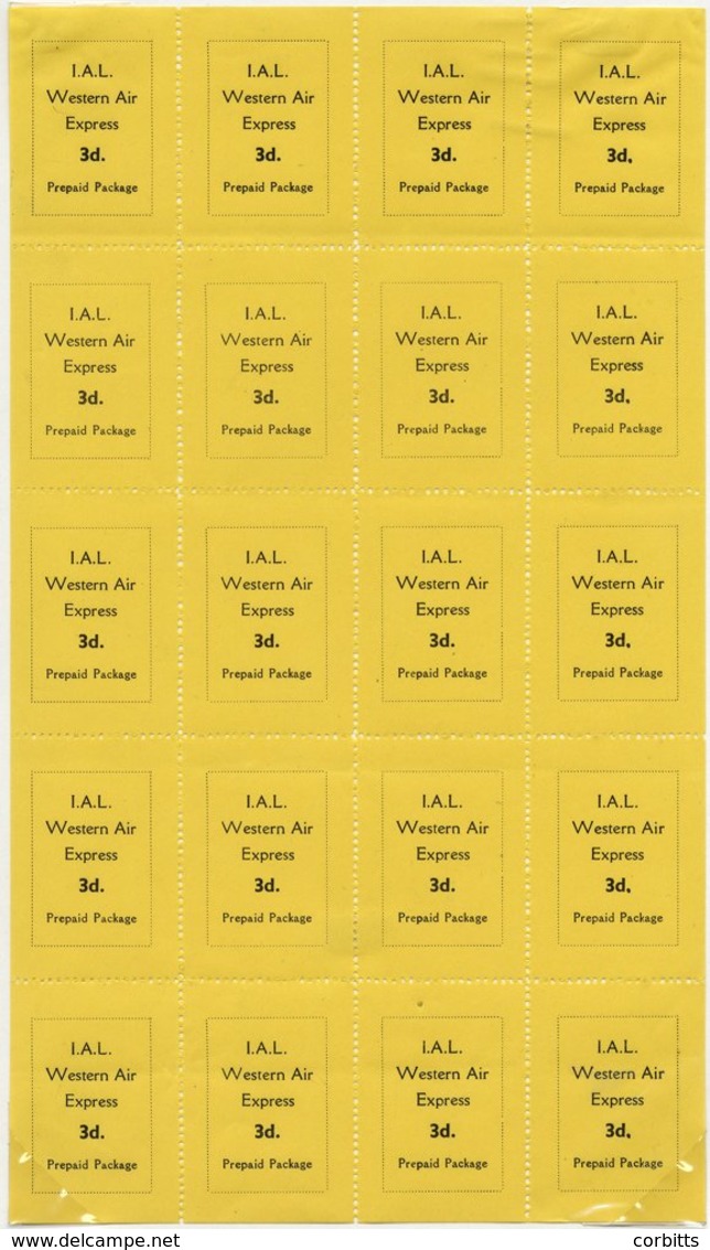 1933 Aug & Sept International Airlines Complete Sheet Of Twenty Semi-official 3d Stamps, Hinged At Top O/w 17 Are UM. Sc - Other & Unclassified