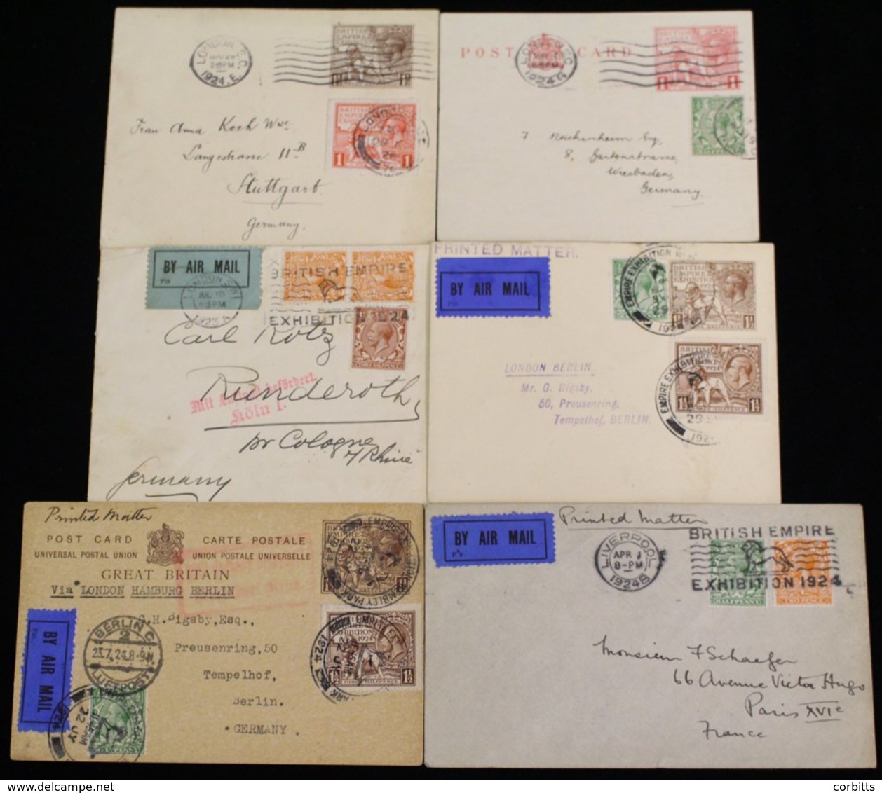 1924 British Empire Exhibition Covers Sent To Germany (5) & France Incl. Exhibition Stationery Uprated With Exhibition S - Other & Unclassified