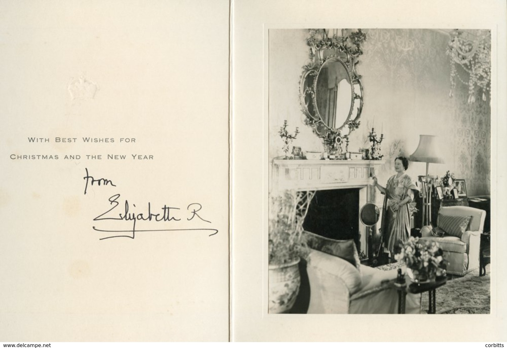 ELIZABETH BOWES-LYON THE QUEEN MOTHER Signature 'Elizabeth R' On A Folding Christmas Card Inside Right Is A Black & Whit - Other & Unclassified