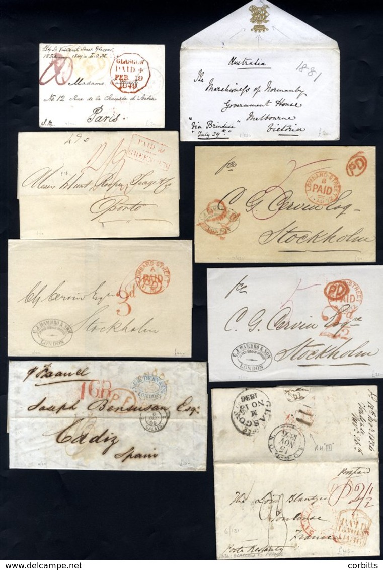 1826-50's Pre-stamp Or Stampless Covers Mainly To European Destinations With A Variety Of PAID Marks, M/s Or Hand Stampe - Other & Unclassified