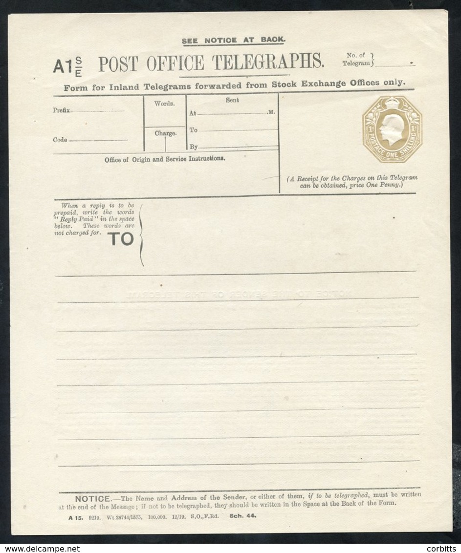 KGV P.O Telegraph 1s Die Stock Exchange, Huggins TP48(a) Cat. £150. Fine & Scarce. - Other & Unclassified