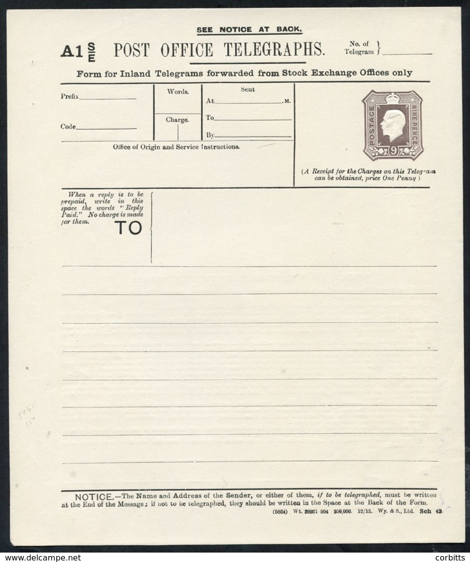 KGV P.O Telegraph 9d Die Stock Exchange, Huggins TP45 (Cat. £150), VF & Scarce. - Other & Unclassified