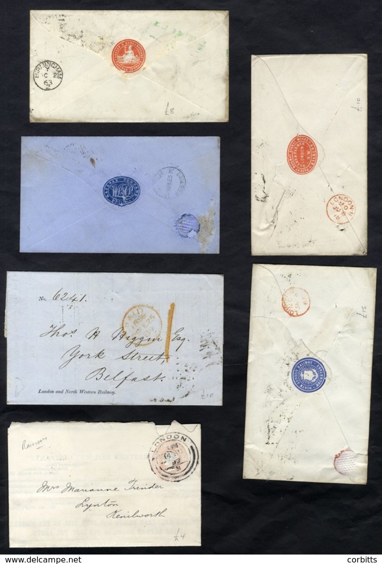 1856-78 Railway Company Envelopes With Embossed Seals (4) And LNWR & GER Dividend Notices, Small Faults. (6) - Other & Unclassified