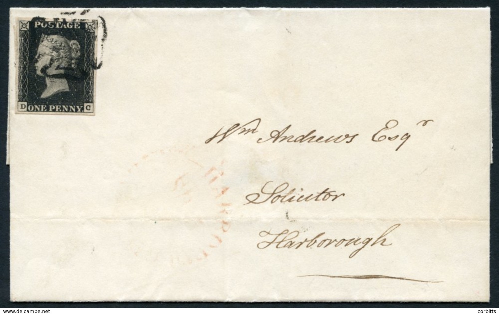 1841 Sept Cover From Northampton To Scarborough, Franked Pl.1b DC, Good To Large Margined Example, Tied Fine Black MC, O - Other & Unclassified