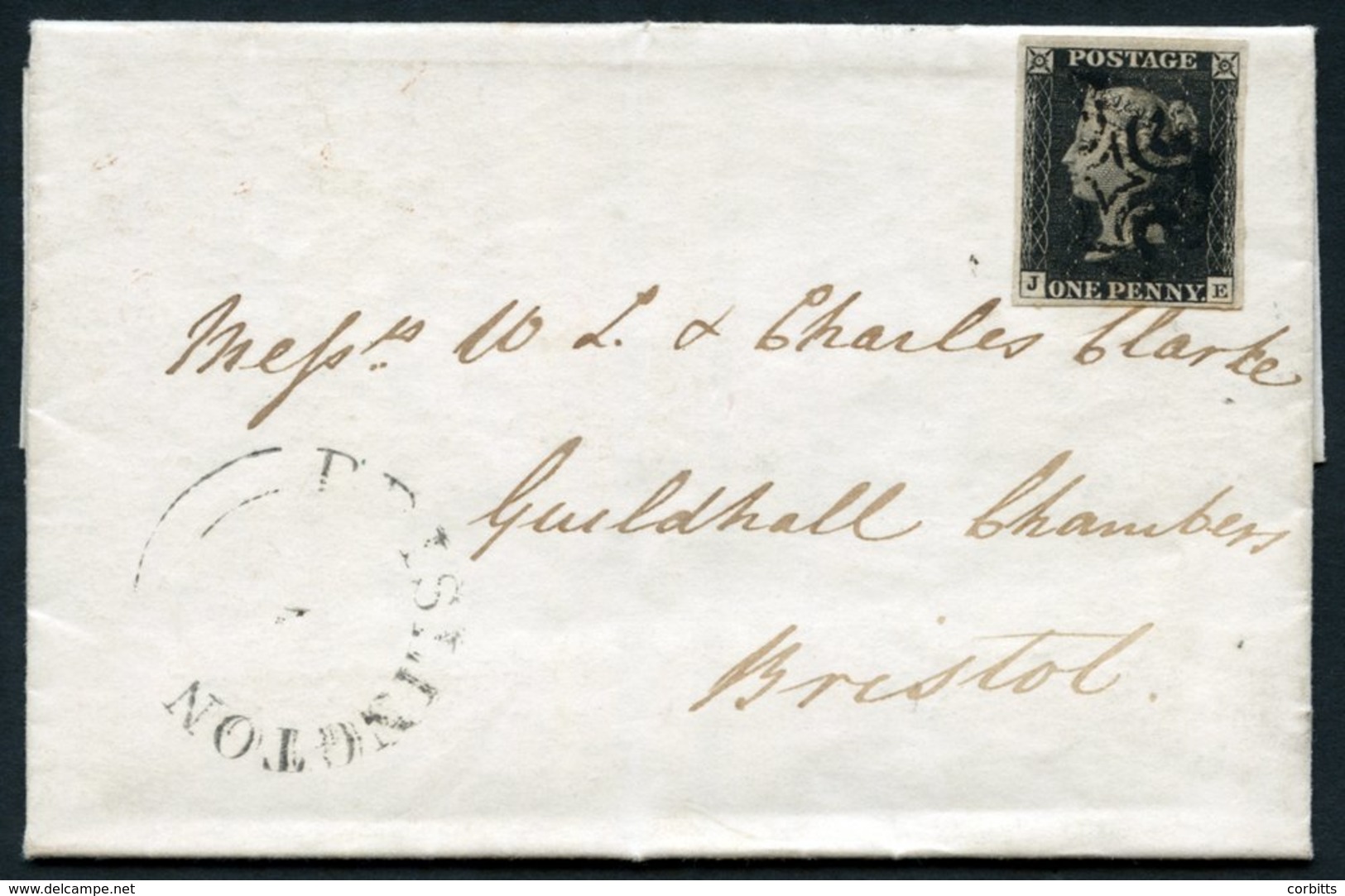 1841 March 23rd Cover Used Locally In Bristol, Franked Pl.1b JE, Large Margined Example Cancelled Black MC, Reverse Bris - Other & Unclassified